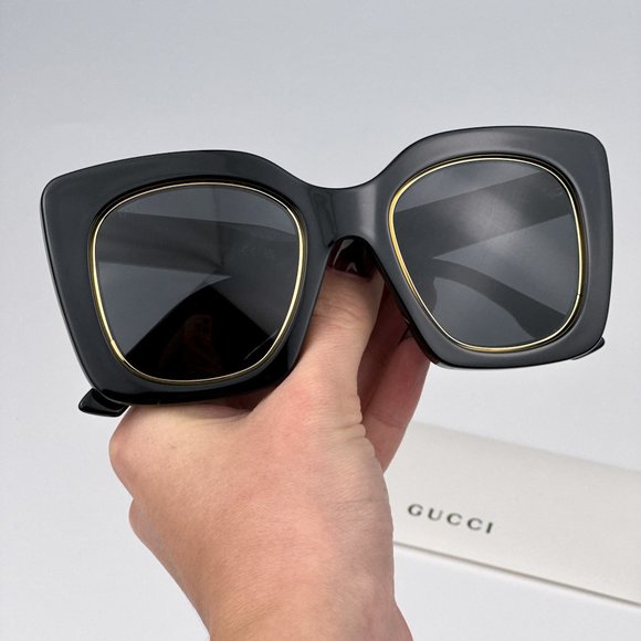 Gucci GG1151S 001 Sunglasses Black/Gold Grey Cat Eye Oversized Unisex GG 1151S - Picture 2 of 13